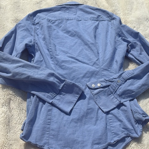 American Eagle Pinstripe Ruffle Button-Up Shirt – Size S | Prep | Cotton Classic - Picture 5 of 6